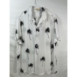 NWOT Men's‎ YoungLA Button Front Camp Shirt White w/ Black Palm Trees - Large